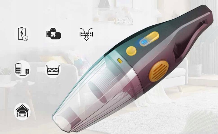 MOCNY ODKURZACZ SAMOCHODOWY RĘCZNY Z FUNKCJĄ PRANIA ZASYSA WODĘ 9.5KPA 120W