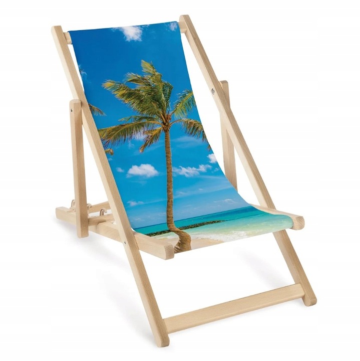 LEŻAK DZIECIĘCY z NADRUKIEM PALMY Ogrodowy Drewniany z REGULOWANYM OPARCIEM