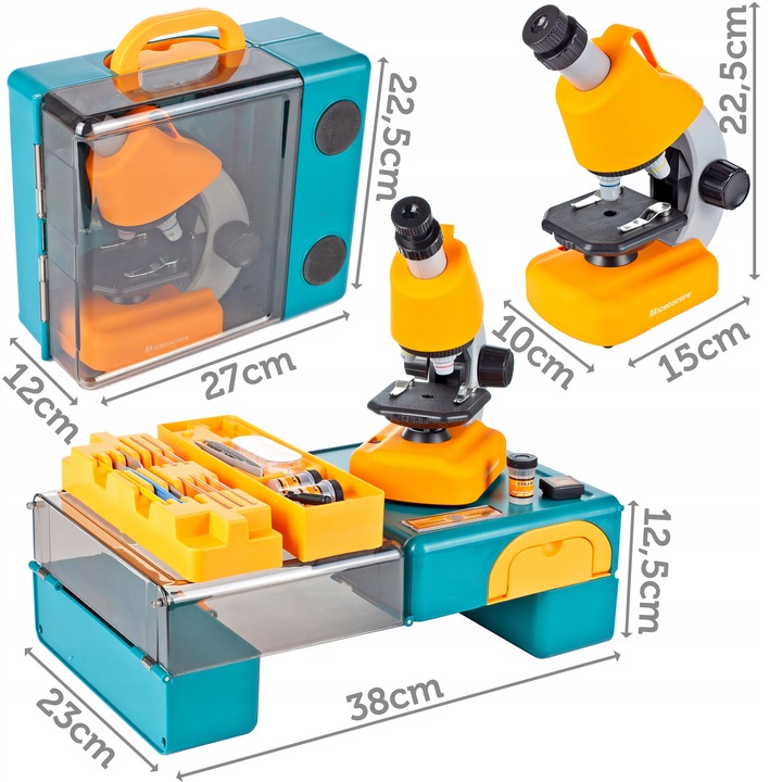 MIKROSKOP NAUKOWY ZABAWKA DLA DZIECI Z AKCESORIAMI W WALIZCE 640X