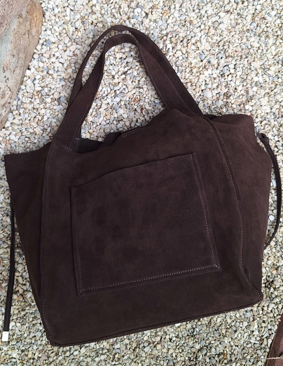 Torebka CZEKOLADOWA zamszowa shopper Vera Pelle SKÓRA ZAMSZ NATURALNY