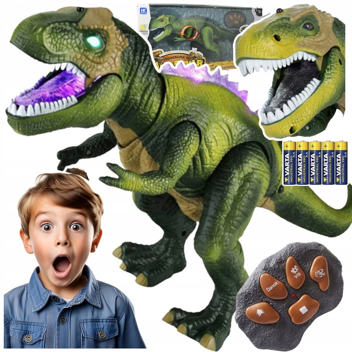 DUŻY DINOZAUR TYRANOZAUR ZDALNIE STEROWANY ROBOT LED CHODZI RYCZY + BATERIE