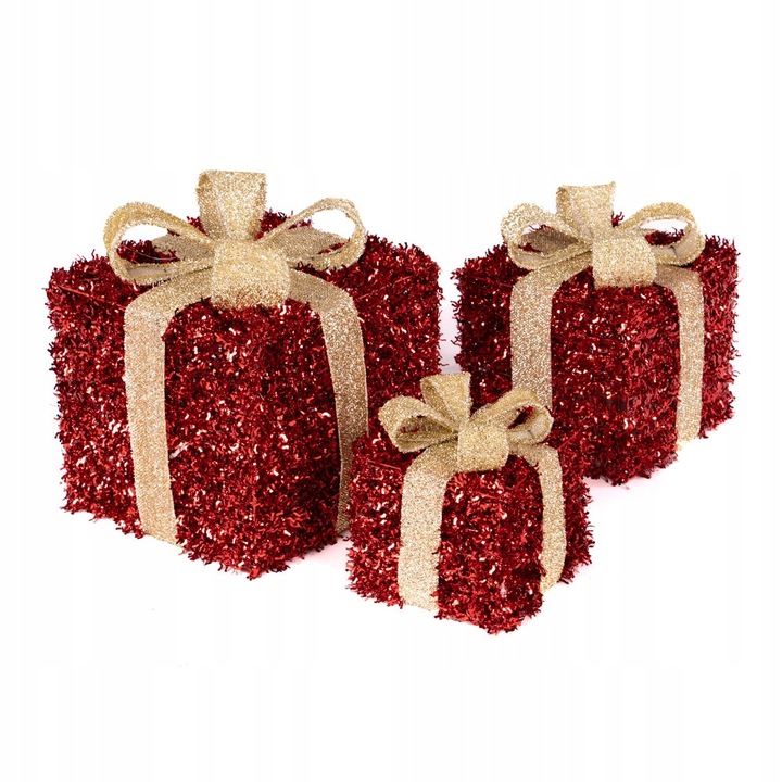 Świąteczne Pudełka Prezenty LED 3 szt. Dekoracja Boże Narodzenie Czerwone