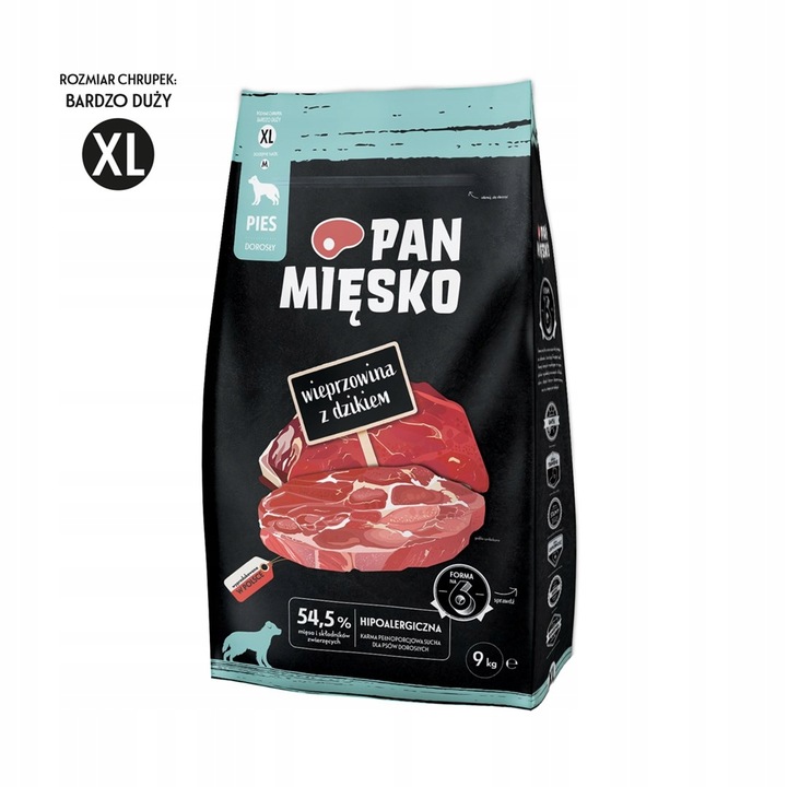 Pan Mięsko sucha karma dla psa Wieprzowina z dzikiem chrupki XL 9kg