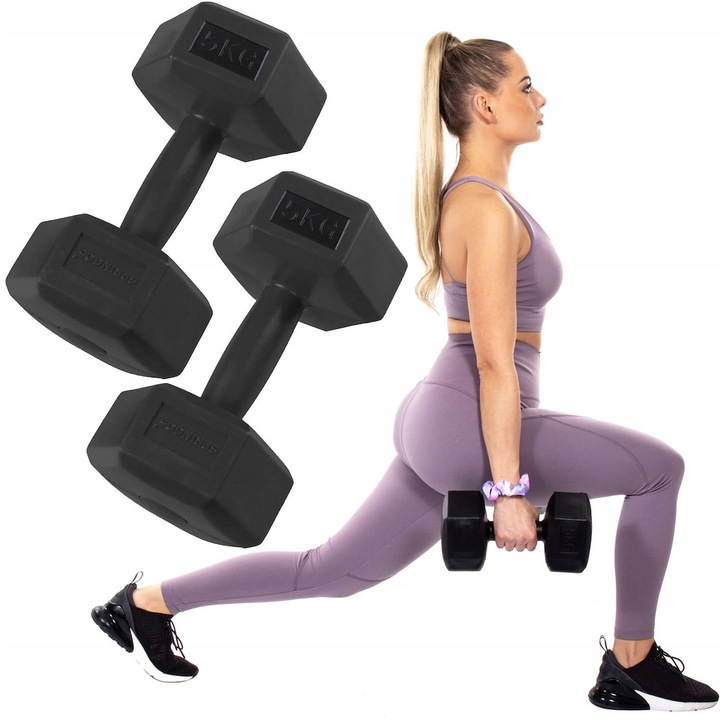HANTLE 2x5kg ZESTAW CIĘŻARKI HANTELKI DO ĆWICZEŃ W DOMU HEKSAGONALNE