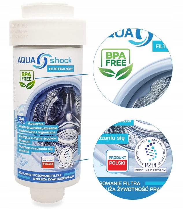 FILTR DO WODY PRYSZNICOWY + ZAPAS DO PRALKI PRALKOWY 3w1 NA ROK AQUA shock