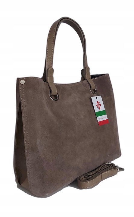 Duża pojemna zamszowa torba XXL Vera Pelle wygodna Włoska skórzana 3 komory