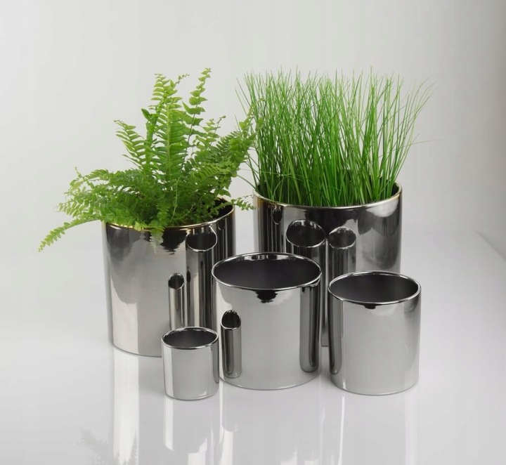 Doniczka Osłonka Ceramiczna Walec Srebrny Do Kwiatów i Kompozycji 15 cm