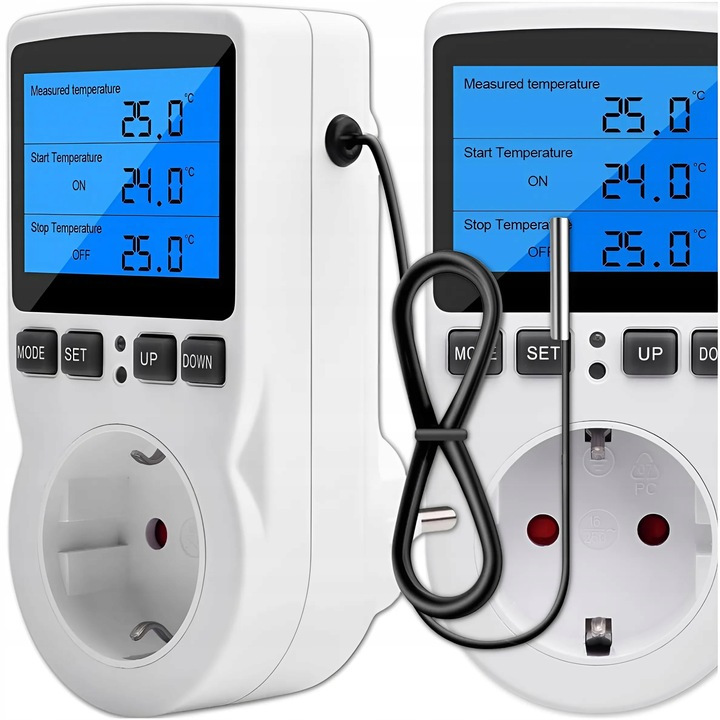 TERMOSTAT ELEKTRONICZNY REGULATOR TEMPERATURY GNIAZDO SIECI 230V MAX. 3680W