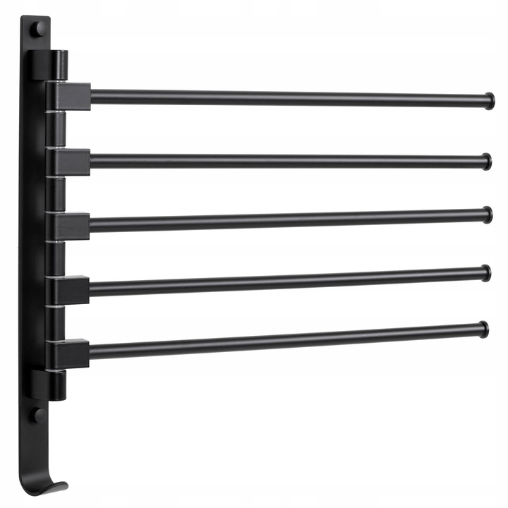 WIESZAK UCHWYT NA RĘCZNIKI OBROTOWY ŁAZIENKOWY ŚCIENNY CZARNY 5 RAMION LOFT