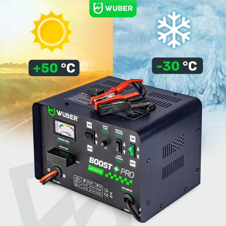 PROSTOWNIK AKUMULATOROWY 29A SAMOCHODOWY 12-400AH DO ŁADOWANIA 12V24V WUBER