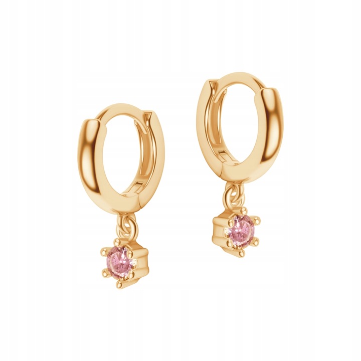 Kolczyki srebrne pozłacane z różowymi cyrkoniami - kwiaty - Mini YES