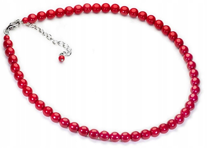 Czerwone Korale Naszyjnik Kolia Perły 8 mm Czeskie Szkło Polerowane