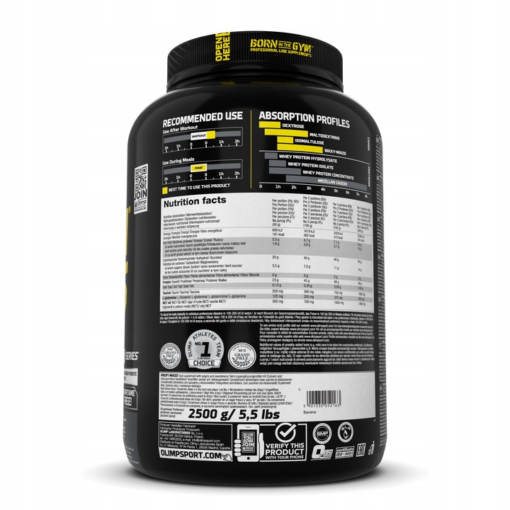 OLIMP PROFI MASS 2500g BIAŁKO BCAA WITAMINY MCT GAINER - czekolada