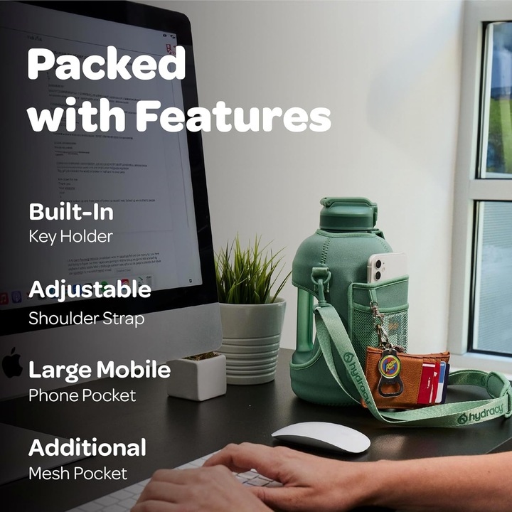 Duża butelka na wodę ze Słomką Uchwytem Pokrywką Kieszeniami pojemność 2,3l