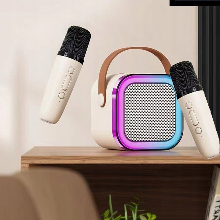 GŁOŚNIK BLUETOOTH PRZENOŚNE KARAOKE LAMPKA RGB 2 MIKROFONY USB SD MINI JACK