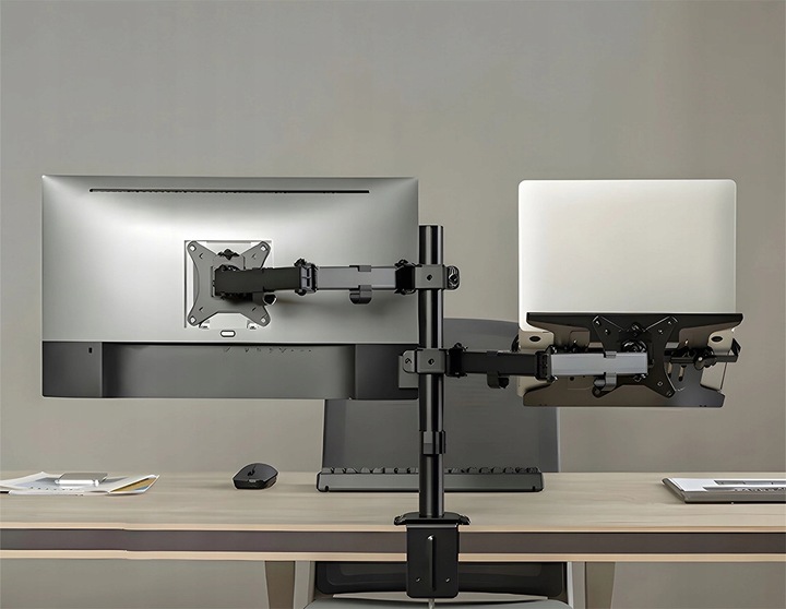 STOJAK NA 1 MONITOR Z UCHWYTEM DO LAPTOPA STANDARD VESA MONITORY 17-32 CALE