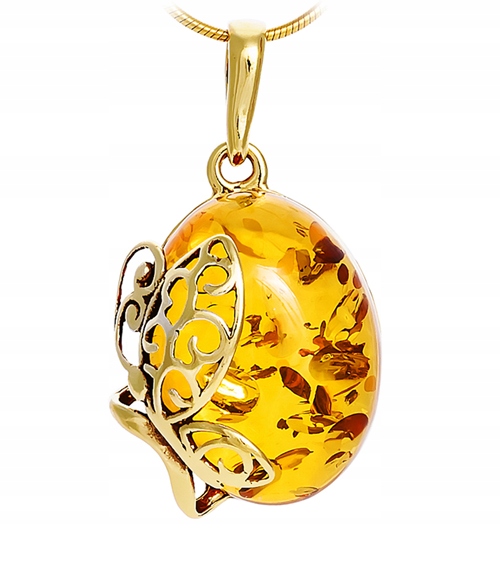 ZŁOTY WISIOREK naszyjnik z BURSZTYN i SREBRO łańcuszek snake żmijka PREZENT