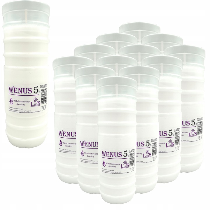 Rewelacyjne wkłady do zniczy Parafinowe Wenus 5 Linis ~5*dni x 12szt.