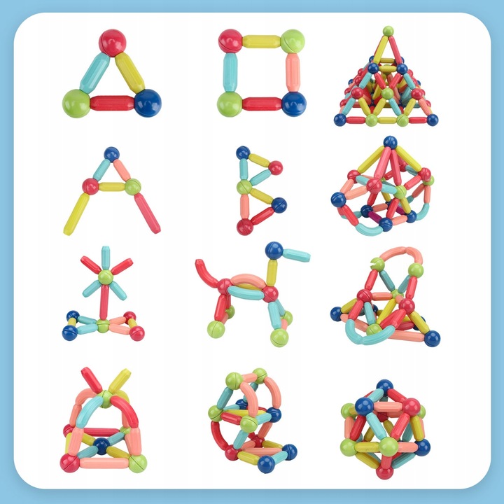 KLOCKI MAGNETYCZNE KONSTRUKCYJNE EDUKACYJNE DUŻY ZESTAW 120 ELEMENTÓW