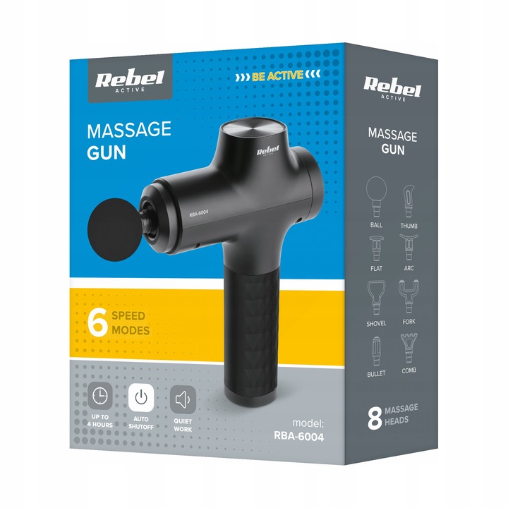 PISTOLET DO MASAŻU MASAŻER DO PLECÓW CIAŁA STÓP MASSAGE GUN REBEL ACTIVE