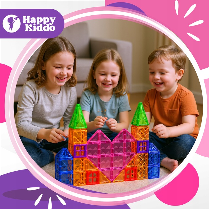 Klocki magnetyczne konstrukcyjne budowlane edukacyjne duży zamek 112 elemen