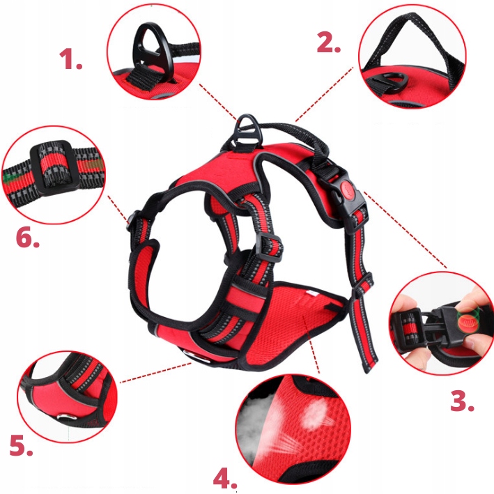 SZELKI BEZUCISKOWE typu GUARD dla psa ELITE L red