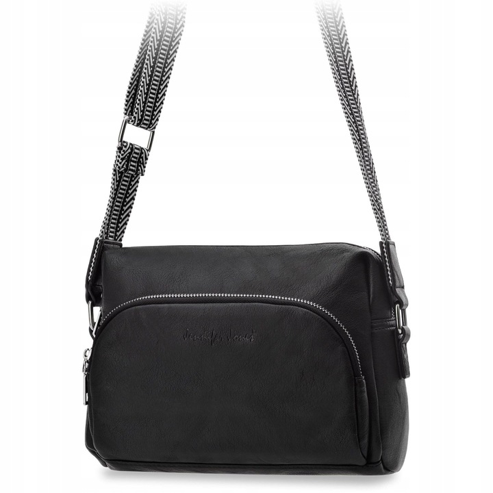 Torebka Damska Na Ramię Z Paskiem Crossbody Skóra Eko Czarna Solidna