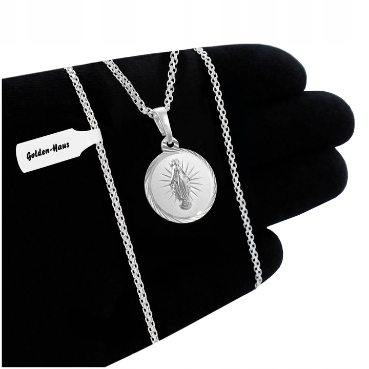 SREBRNY ŁAŃCUSZEK + CUDOWNY MEDALIK PR. 925 PREZENT KOMUNIA CHRZEST GRAWER