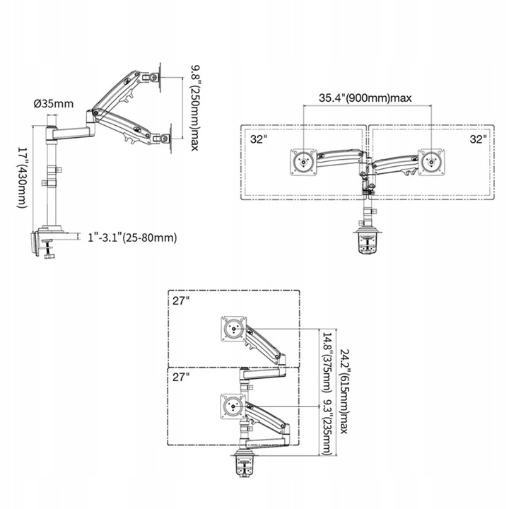 Obrotowy uchwyt do Dwóch Monitorów TV LCD 2x 22-32