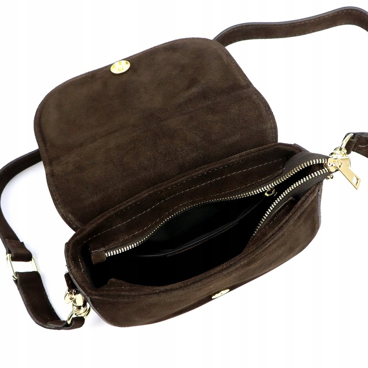 Czekoladowa zamszowa torebka damska Listonoszka Vera Pelle brązowa zamsz