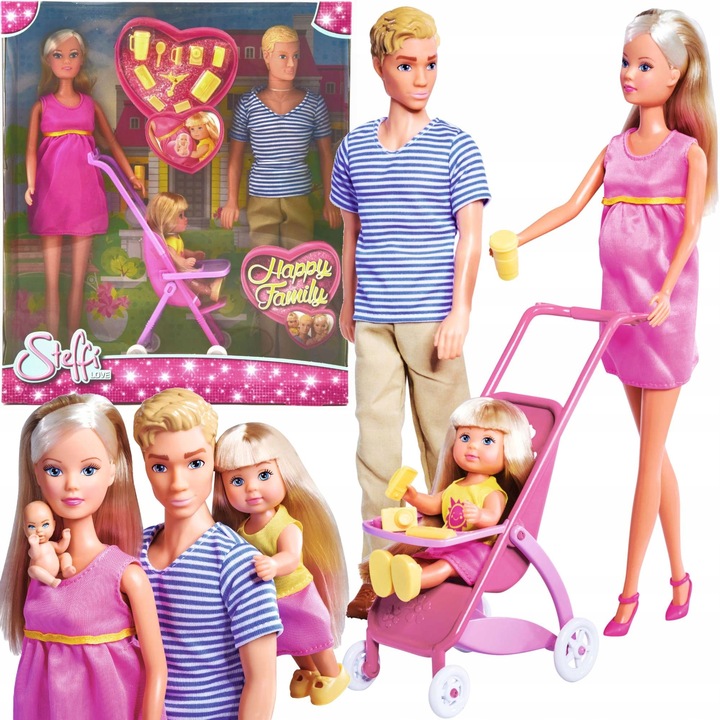 DUŻY ZESTAW 4 LALKI STEFFI W CIĄŻY KEVIN EVI BOBAS WÓZEK SPACERÓWKA + AKC.