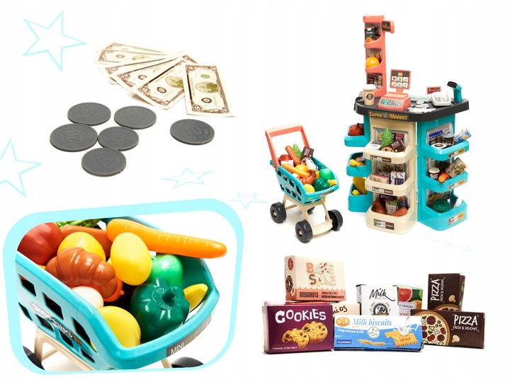 SUPERMARKET SKLEP SPOŻYWCZY Z WYPOSAŻENIEM KASA FISKALNA + WÓZEK MIĘTOWY