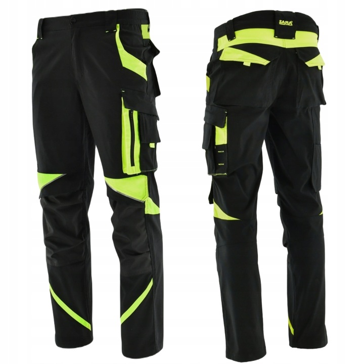 Spodnie Robocze ELASTYCZNE Odblaskowe NEON Do Pracy STRETCH SPANDEX BHP