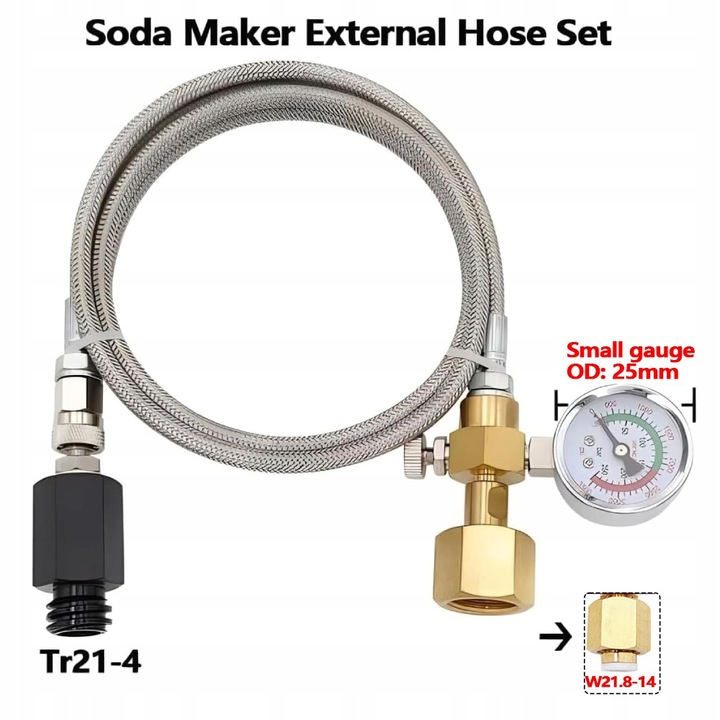 W21.8 PRZETOCZKA ADAPTER ZE STALOWYM WĘŻEM DO SODASTREAM QUICK CONNECT CO2