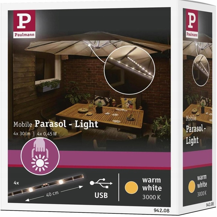 Zestaw Oświetlenia LED do Parasola Ogrodowego Markizy Namiotu USB PL94208