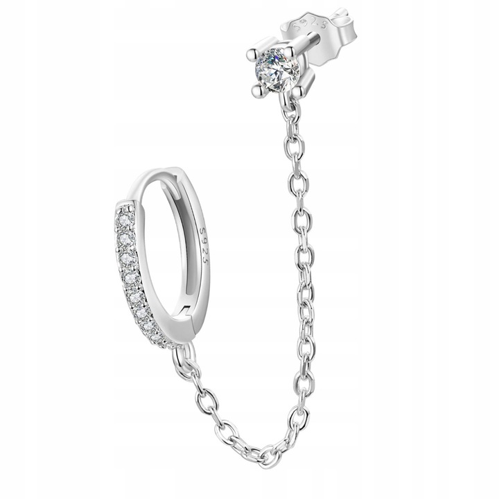 K570 Kolczyki z kryształkami połączone łańcuszkiem srebrne zatrzask sztyft