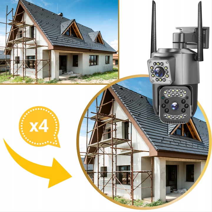 PODWÓJNA KAMERA WIFI IP ZEWNĘTRZNA OBROTOWA 2K ŚLEDZENIE 4MPX DOŚWIETLENIE