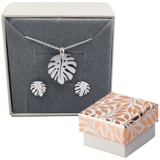 KOMPLET SREBRNY LISTKI MONSTERA SREBRO 925