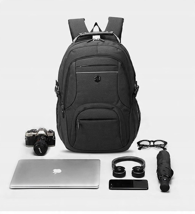 Plecak miejski turystyczny czarny usztywniany tył Aoking 32L z linką