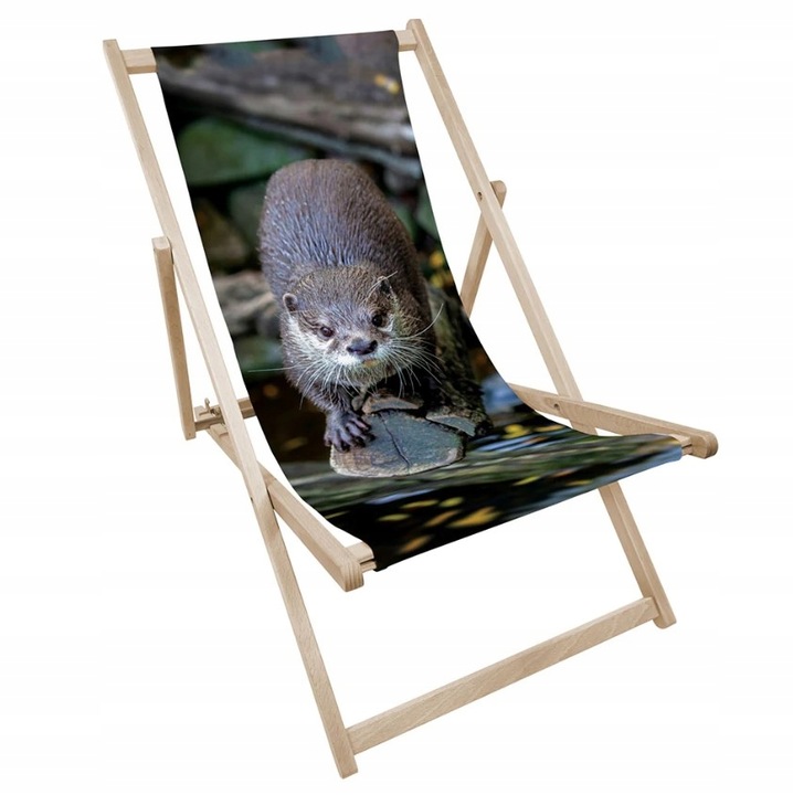 Leżak Drewniany z Nadrukiem WYDRY Ogrodowy Plażowy Bukowy Tarasowy