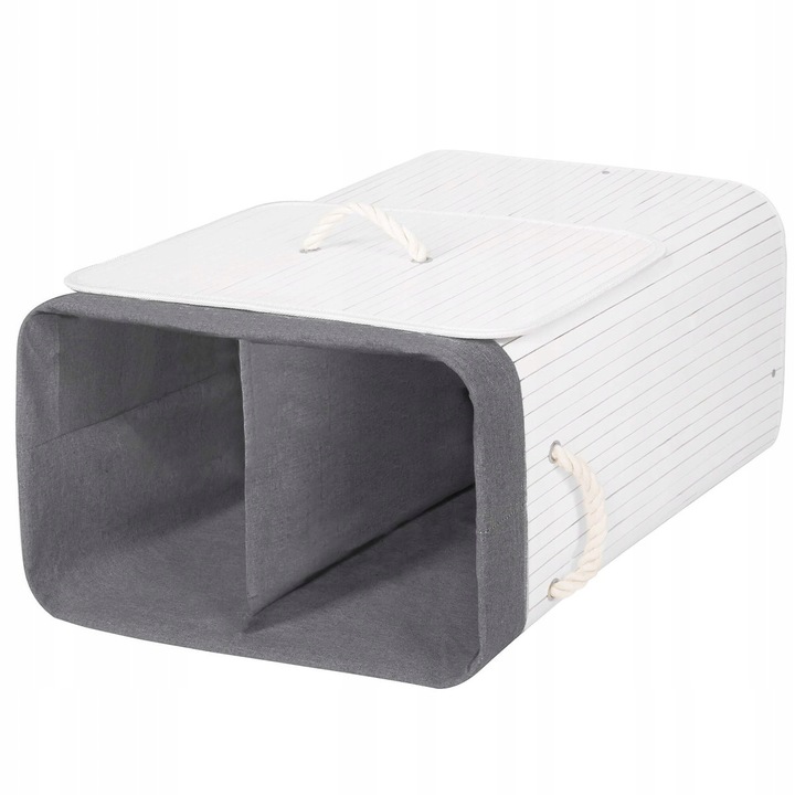 KOSZ BAMBUSOWY NA PRANIE BIELIZNĘ DWUKOMOROWY Z POKRYWĄ POJEMNIK DUŻY 100L