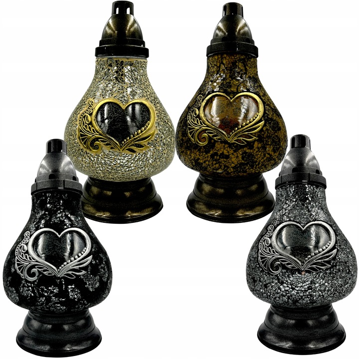 Znicz Szklany Karafka Witraż Mozaika Serce Czarno-Srebrny 38cm Lampion