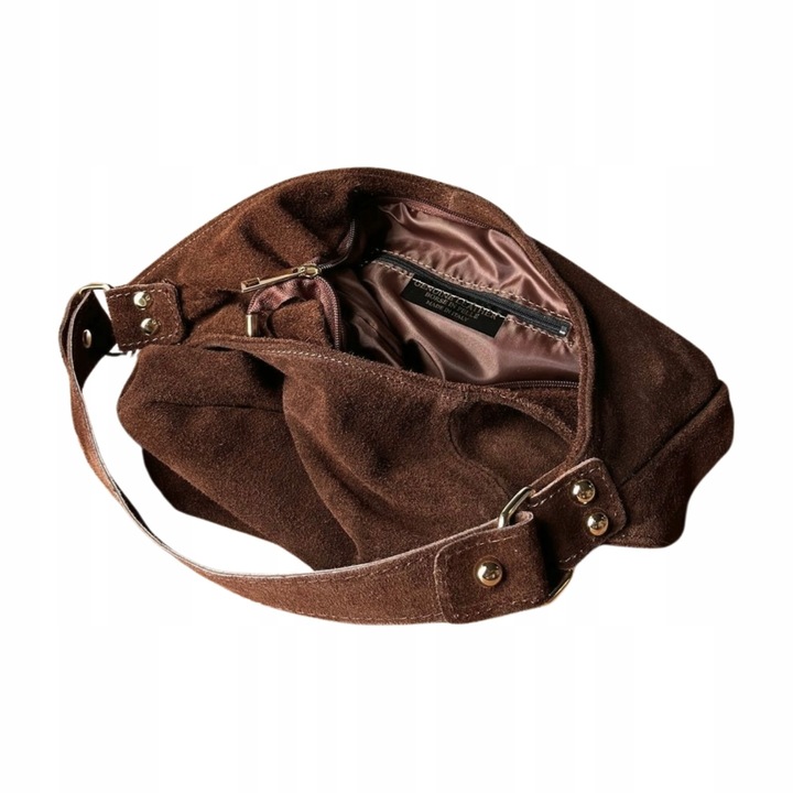 BRĄZOWA ZAMSZOWA TOREBKA WOREK CZEKOLADOWA TOREBKA ZAMSZ NATURALNY NA ZAMEK