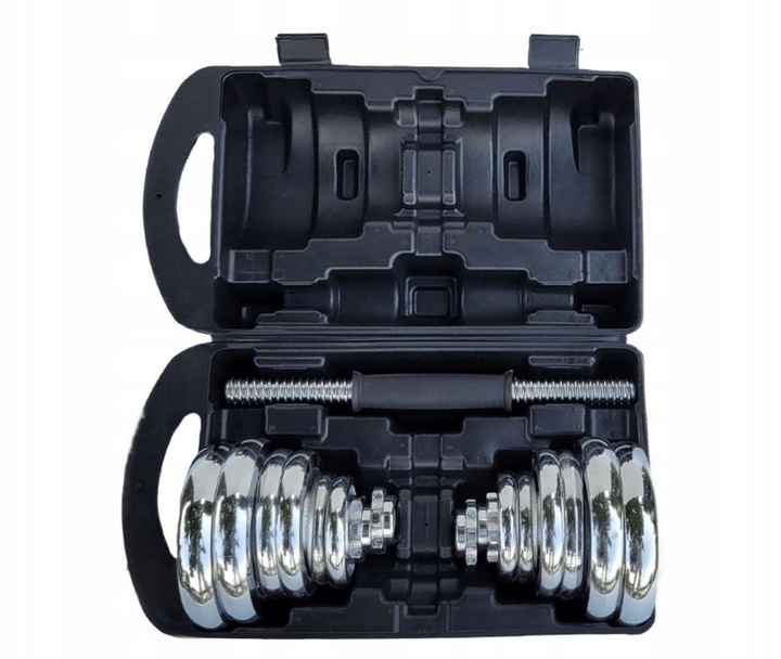 Hantle żeliwne regulowane w walizce 2x10 kg CHROMOWANE zestaw 20kg gryfy