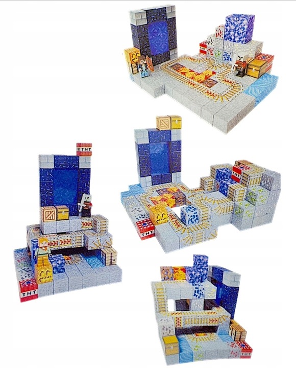 KLOCKI MAGNETYCZNE 100 KLOCKÓW KONSTRUKCYJNE SZEŚCIANY PIKSELE + 1 LUDZIK