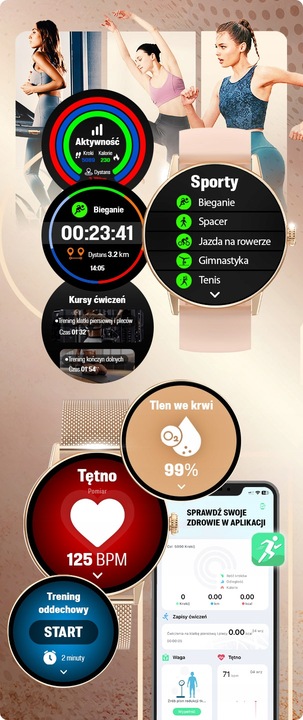 SMARTWATCH DAMSKI ZŁOTY ZEGAREK PL MENU ROZMOWY DYKATFON ZDJĘCIA TŁUMACZ AI