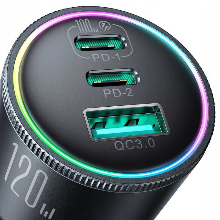 JOYROOM ŁADOWARKA SAMOCHODOWA 120W 2xUSB-C USB-A + KABEL USB-C 100W QC PD