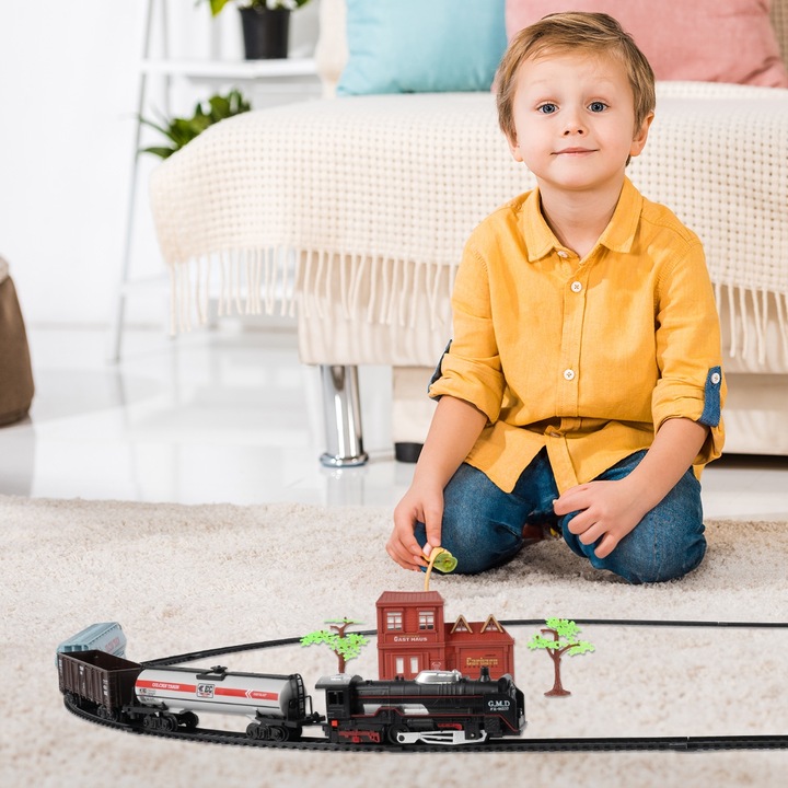 POCIĄG KOLEJKA ELEKTRYCZNA TORY LOKOMOTYWA 3 WAGONY 270CM DŁUGOŚCI STACJA