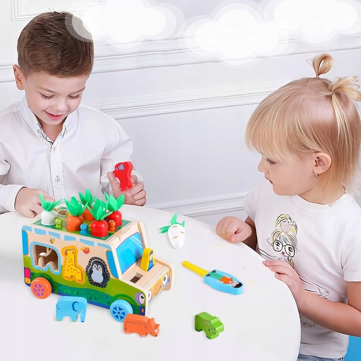 MONTESSORI SORTER KLOCKÓW ZŁAP ROBACZKA AUTO UKŁADANKA MARCHEWKI I ROBACZKI