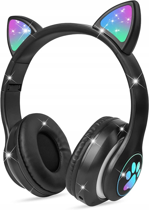 SŁUCHAWKI BEZPRZEWODOWE Z MIKROFONEM KOLOROWE KOCIE USZY LED DLA DZIECI